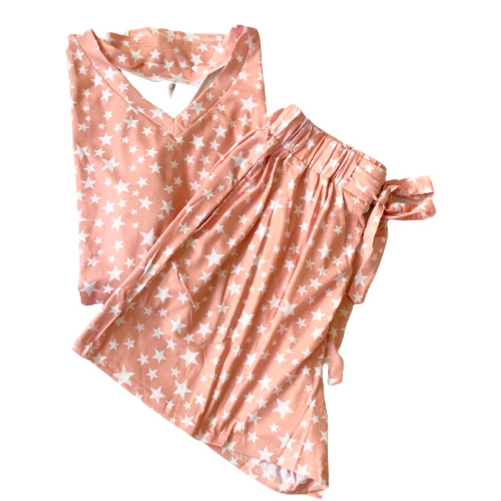 Soft knit peach star Print pajama shorts set size XL
